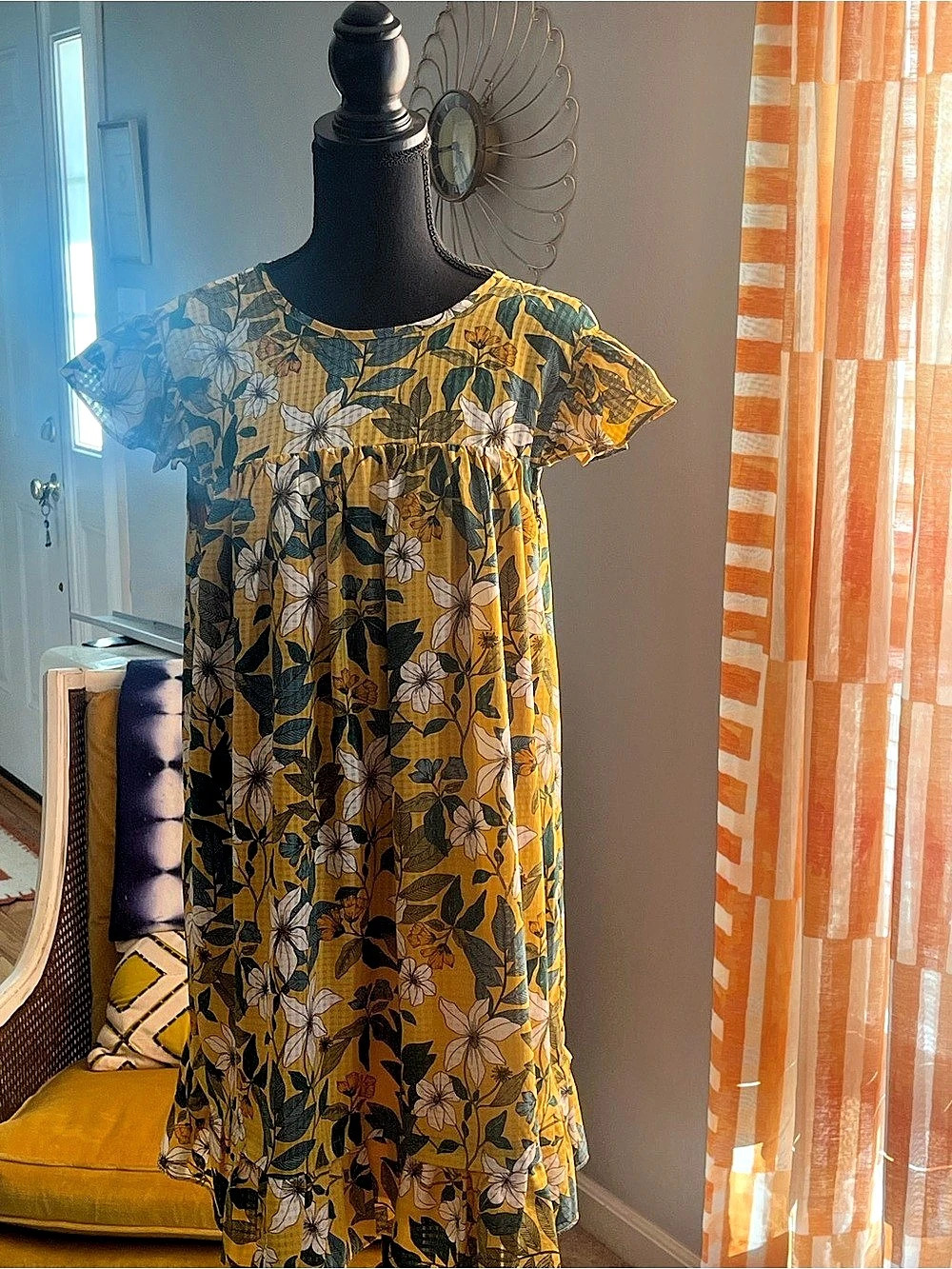 Who What Wear Floral Mini Dress Yellow & Green Medium Like New